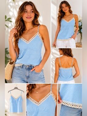 Gold Hawk Dream Blue 100% Silk Camisole M